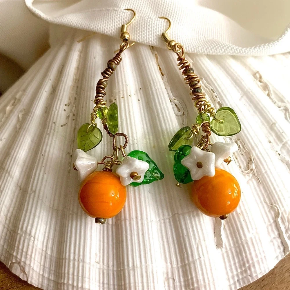 Orange Blossom Artisan Glass Earrings - Picture 3 of 8